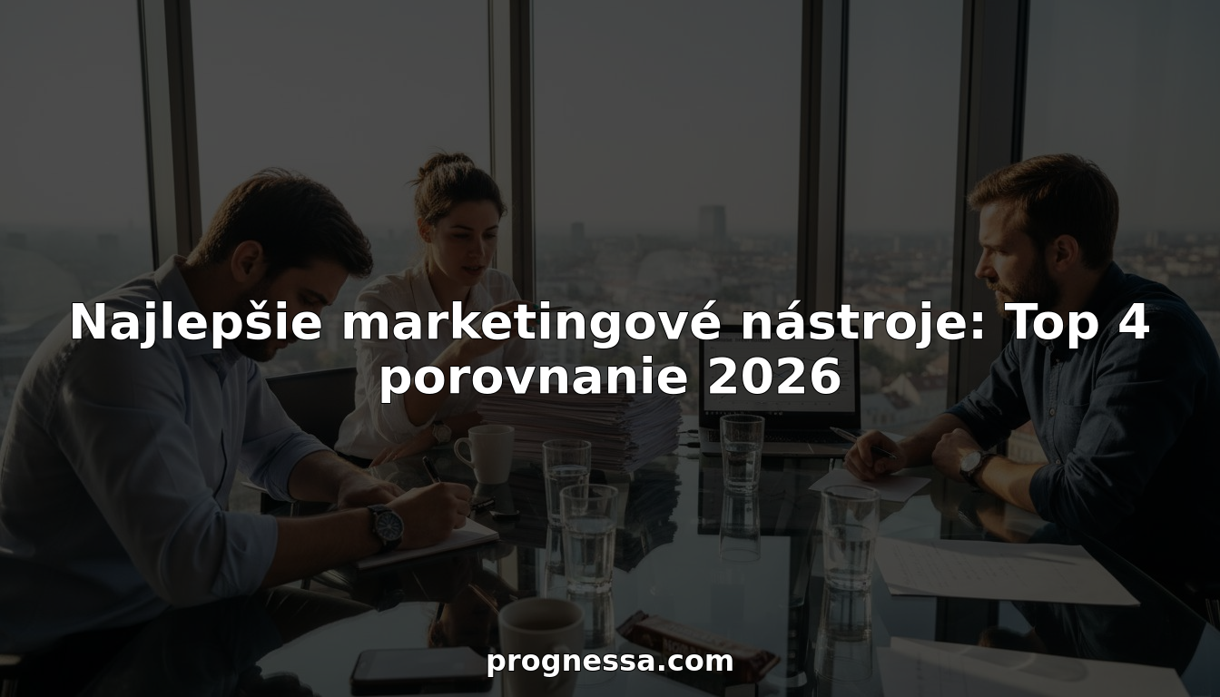 Porada marketingového tímu pri presklenom stole s výhľadom na mesto