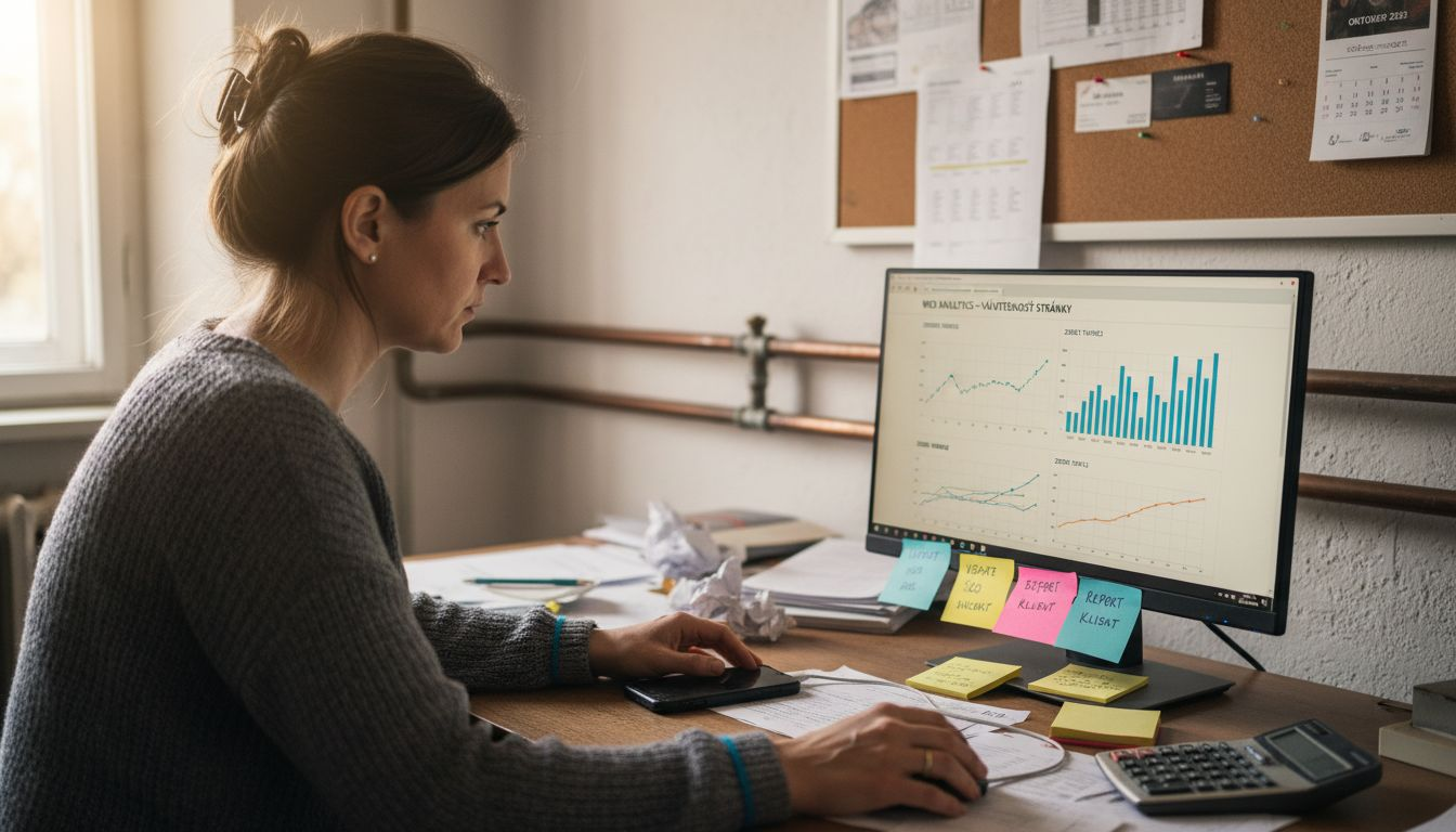 Žena sa venuje analýze marketingových ukazovateľov svojho malého podnikania.