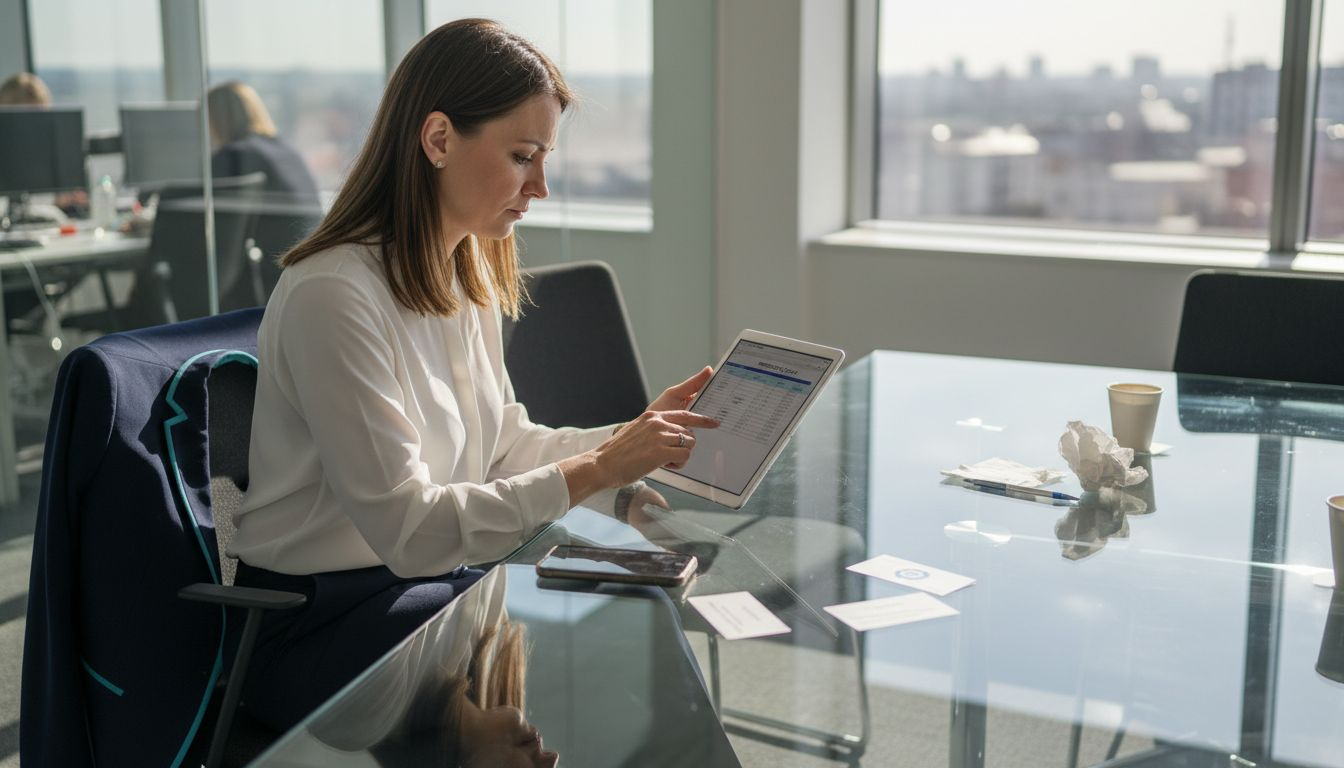 Podnikateľka si na tablete prezerá a vyhodnocuje výsledky marketingových kampaní.