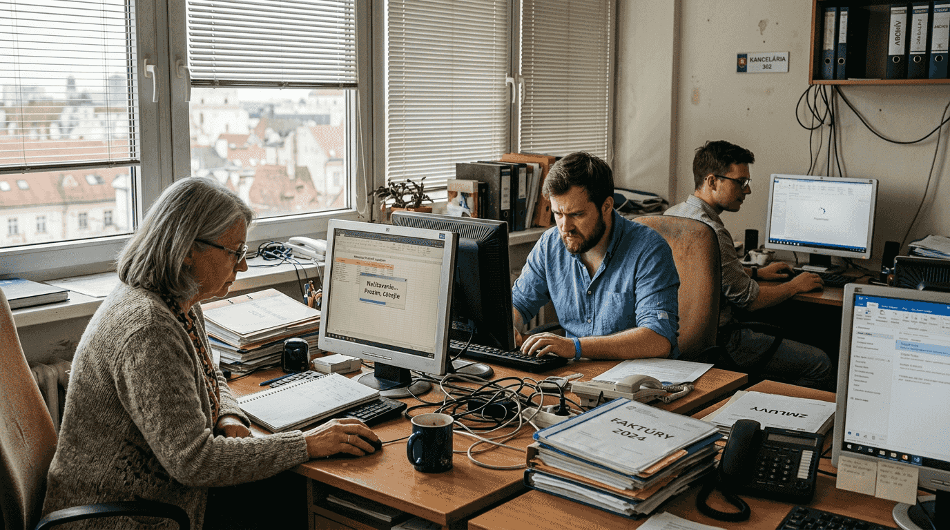 Tím pracuje v the NBSP;malej kancelárii na starých počítačoch, ktoré už dávno nie sú najrýchlejšie.