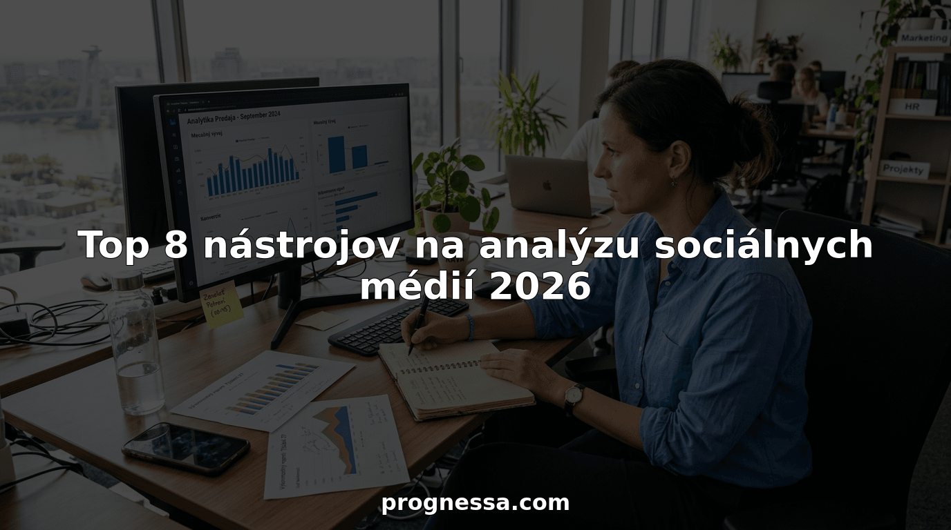 Žena v kancelárii sleduje a vyhodnocuje výsledky zo sociálnych sietí.