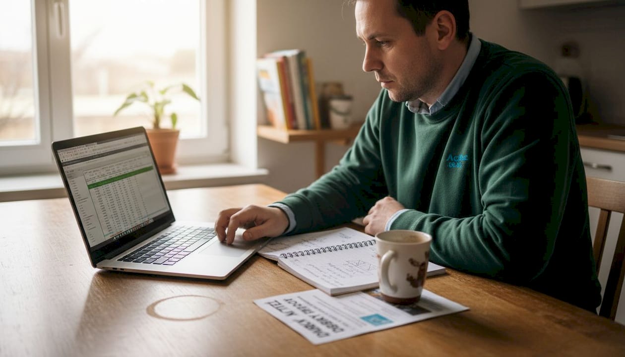 Muž pracuje z domu na online marketingu.