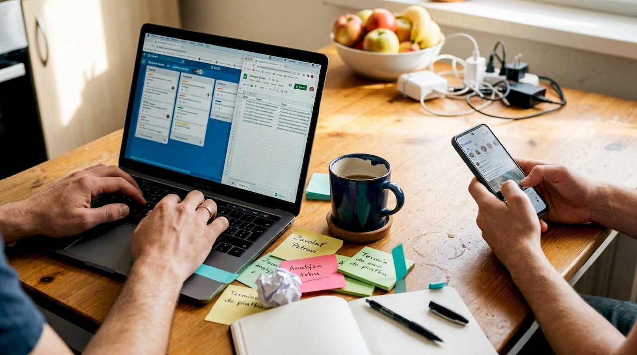 Plánovanie pomocou notebooku a mobilu v rukách