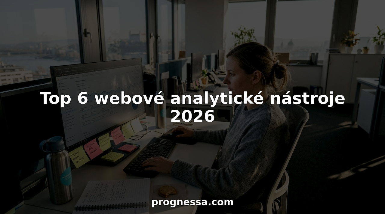 Analytik si v kancelárii prezerá údaje z webovej analytiky na monitore.
