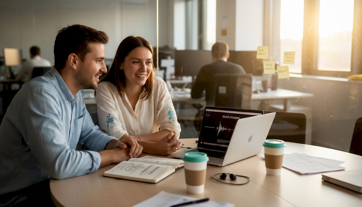 Tímová diskusia o nápadoch na marketingový obsah