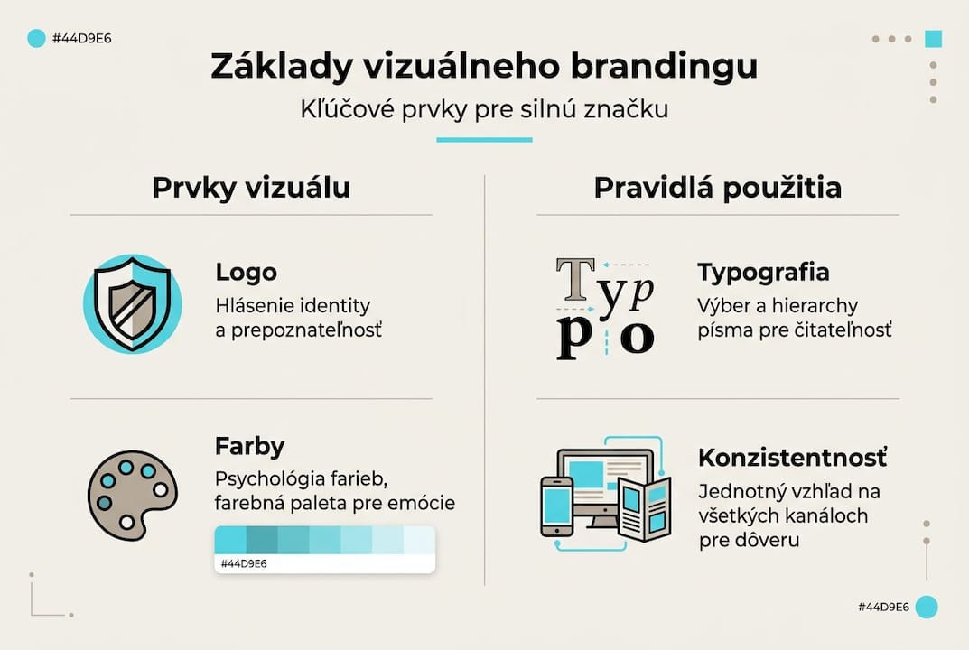 Prehľad najdôležitejších prvkov vizuálnej identity značky v prehľadnej infografike