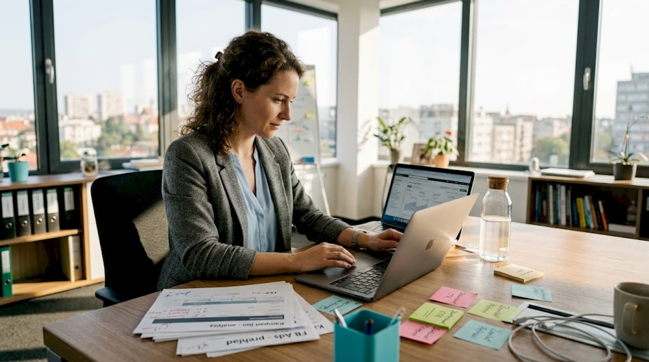 Marketingový manažér si prezerá výsledky reklamných kampaní v analytickom rozhraní.