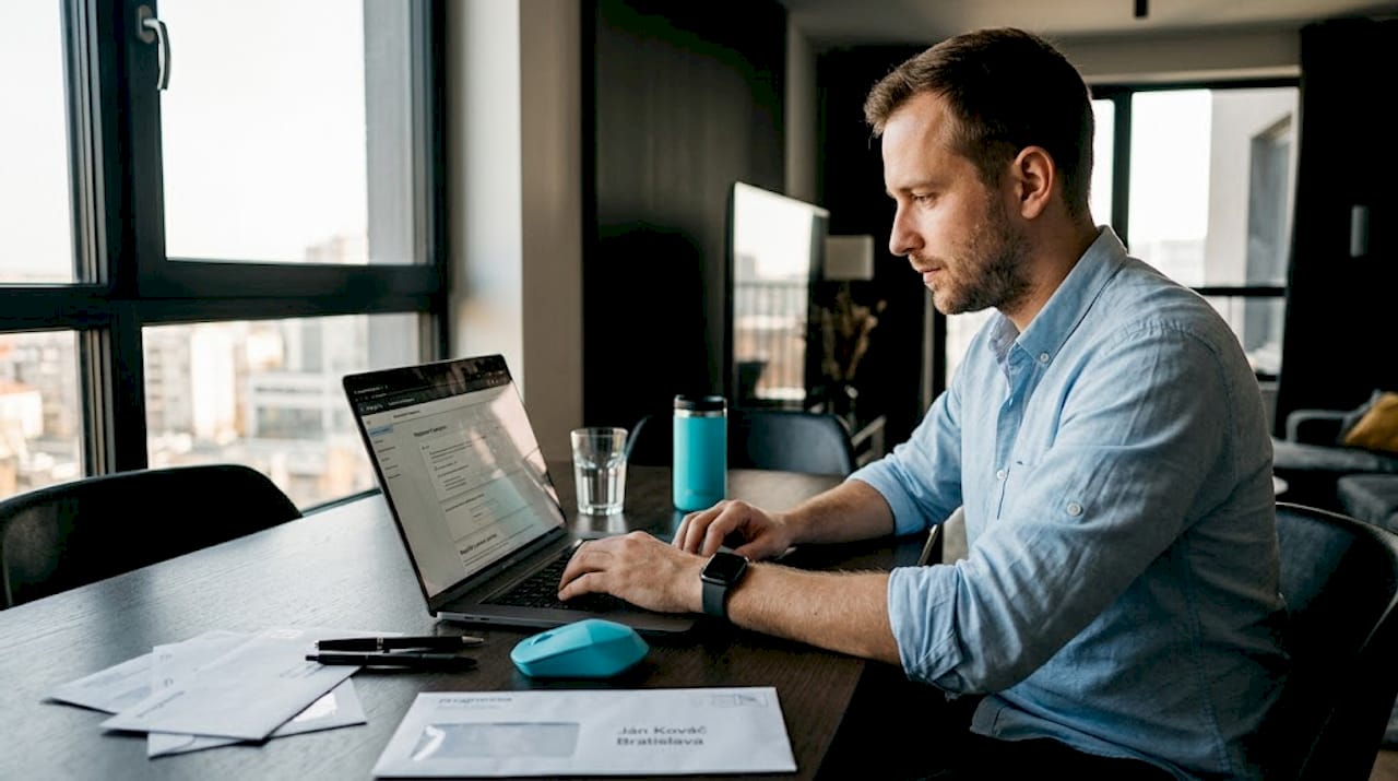 Muž sedí za jedálenským stolom a nastavuje si reklamy na Googli.