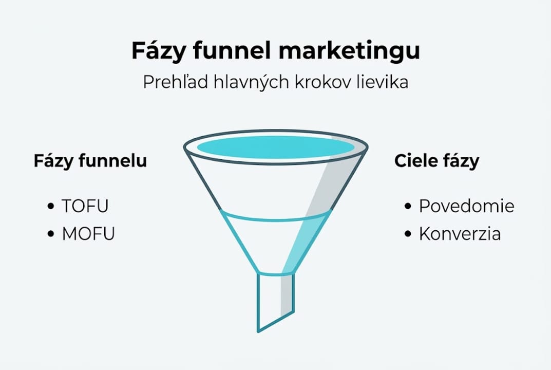 Prehľadná infografika, ktorá znázorňuje jednotlivé kroky marketingového lievika