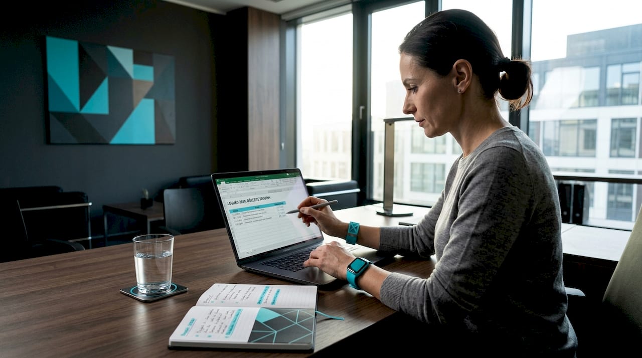 Woman planning editorial calendar at home table