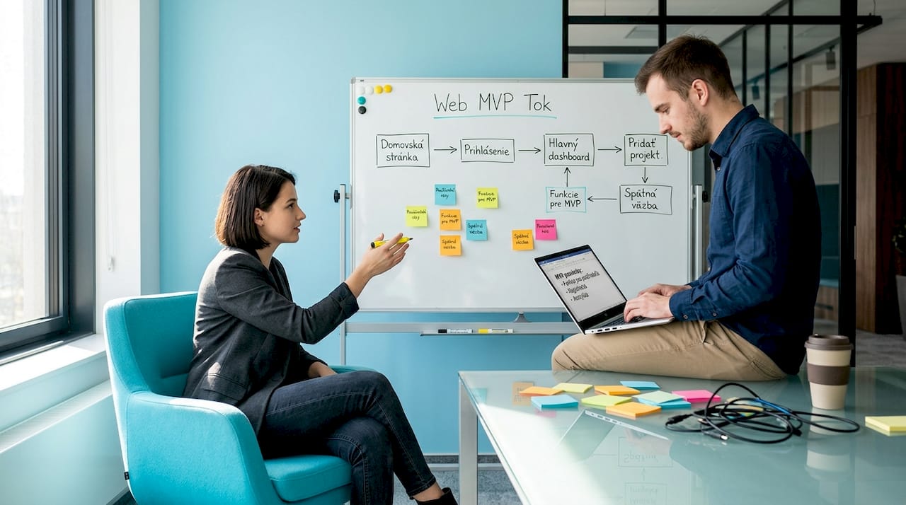 Tím nadšencov zo startupu pracuje na návrhu úvodnej verzie webovej aplikácie.