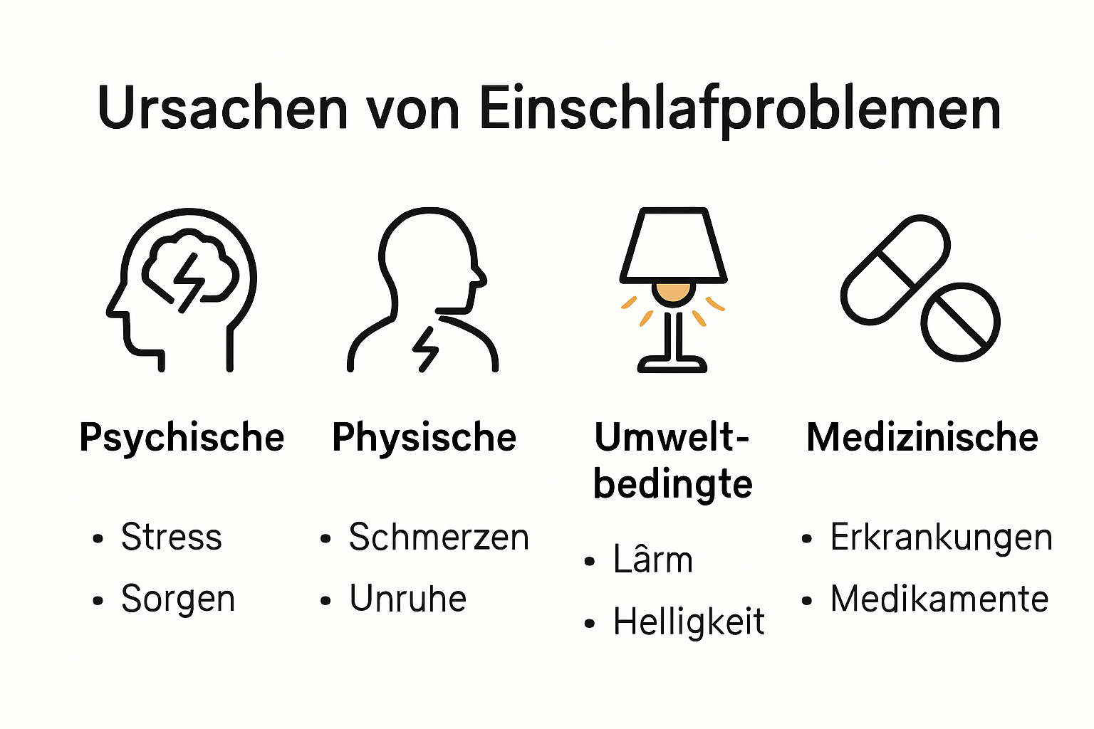 Die häufigsten Ursachen für Einschlafprobleme grafisch erklärt