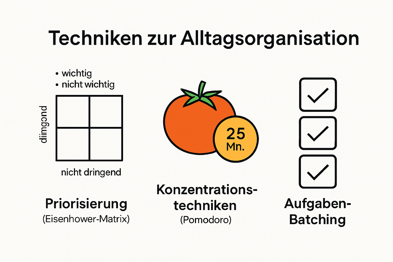 Infografik mit Techniken zur Organisation im Alltag