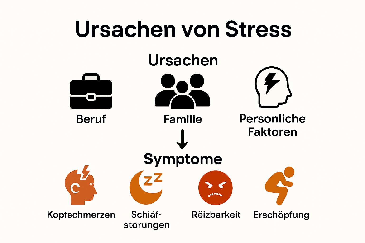 Infografik der Ursachen und Symptome von Alltagsstress