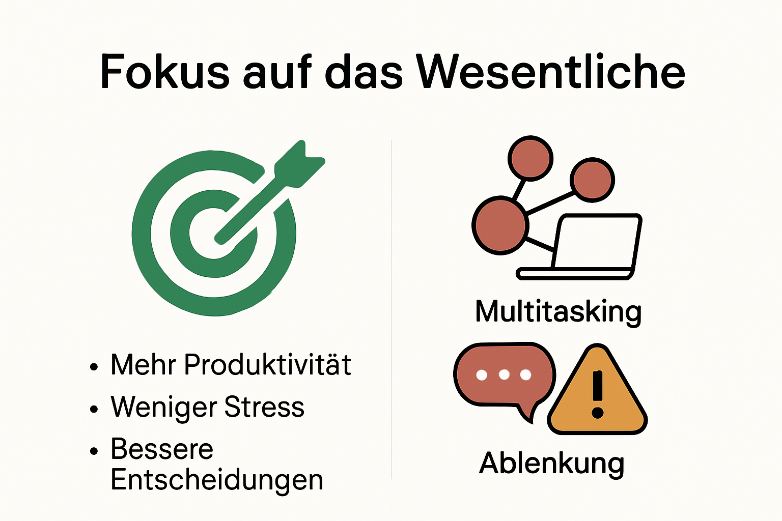 Infografik: Vorteile von Fokus und Risiken von Ablenkung