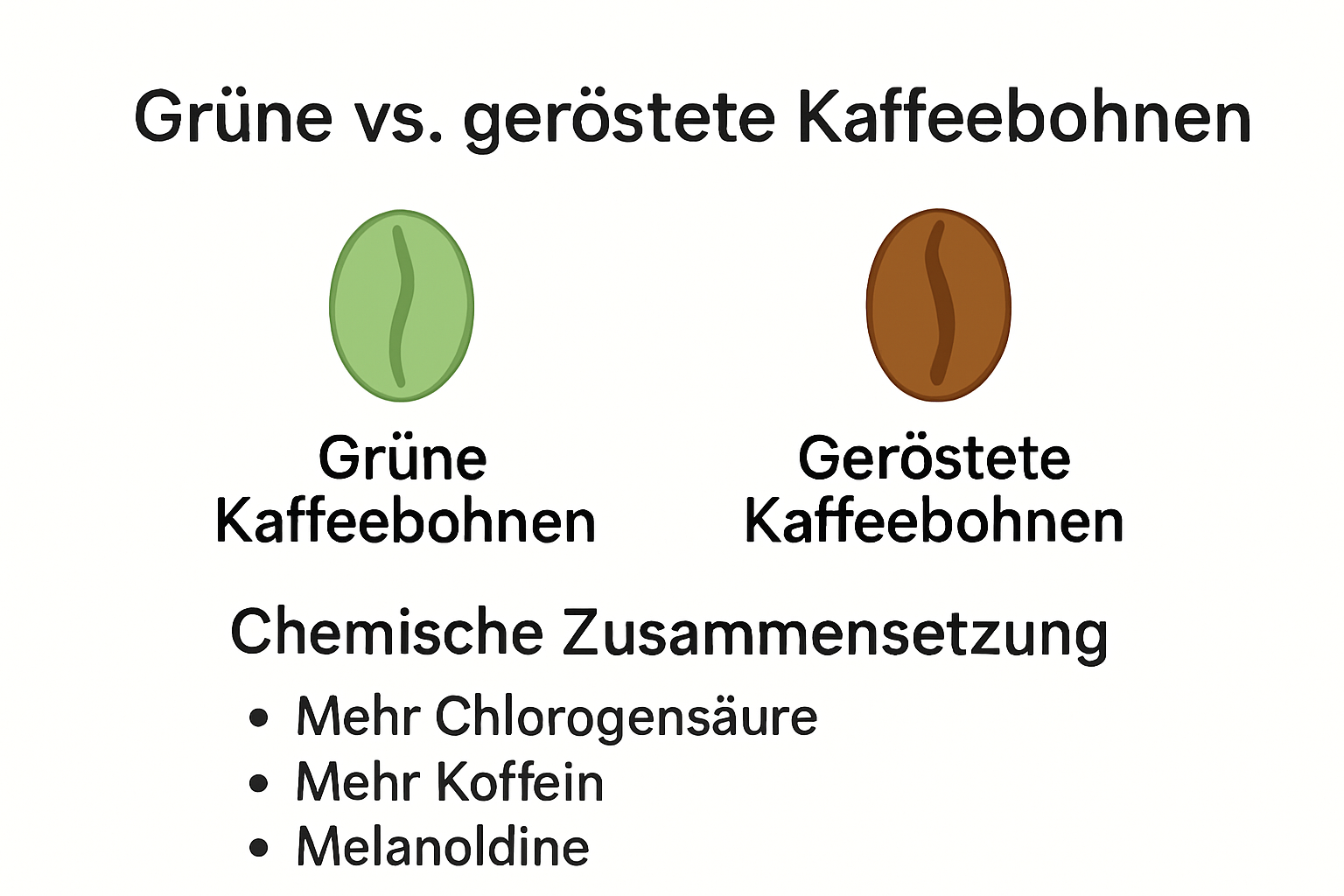 Vergleich grüne versus geröstete Kaffeebohnen grafisch erklärt