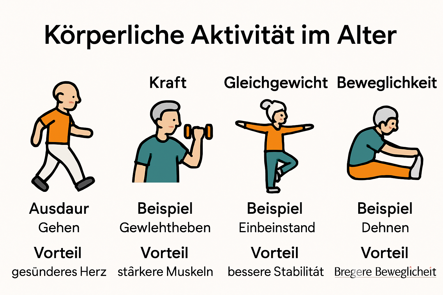 Infografik zu Bewegungsarten für Senioren