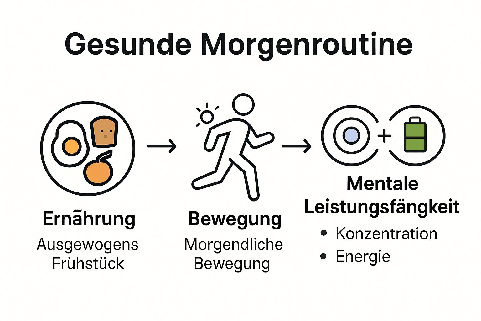 Infografik zu Morgenroutine, Ernährung, Bewegung, Energie