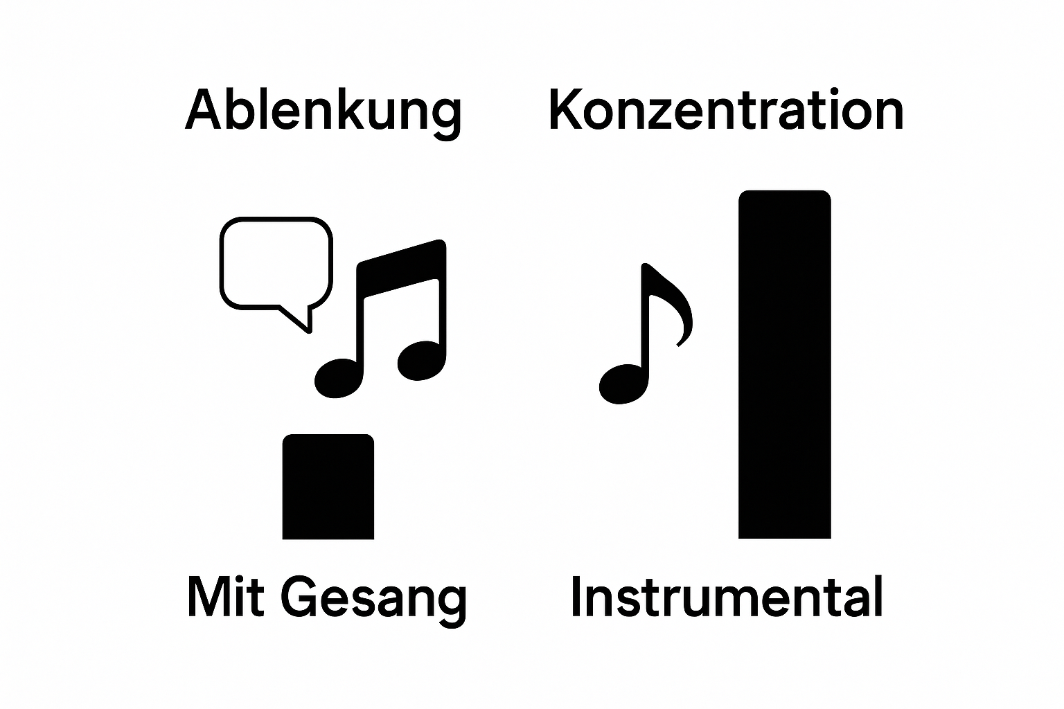 Vergleich zwischen Musik mit Gesang und Instrumentalmusik für Konzentration