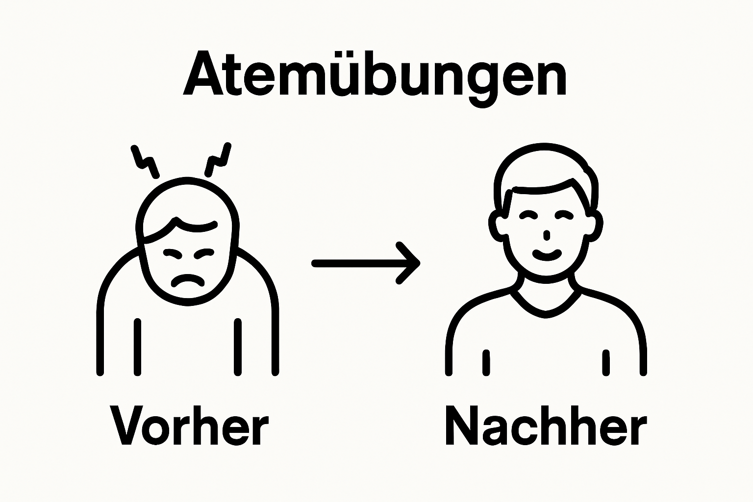 Vorher-Nachher Grafik zu Atemübungen: gestresste vs. entspannte Person