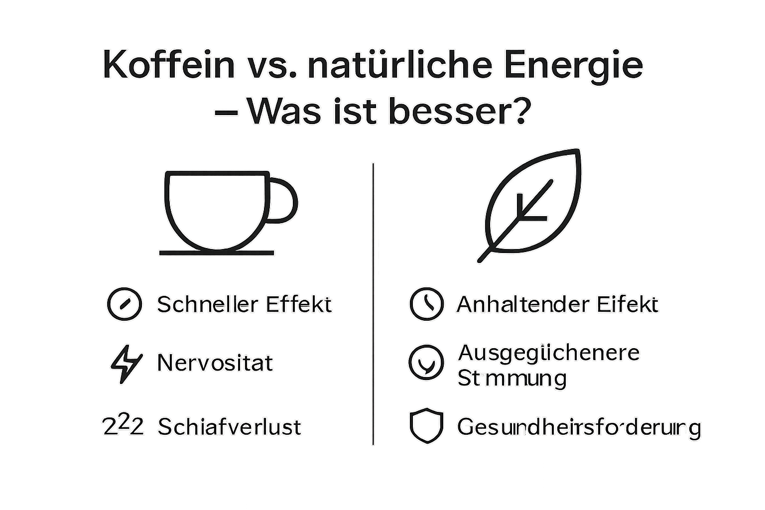 Vergleich von Koffein- und natürlichen Energiequellen als simple Icons