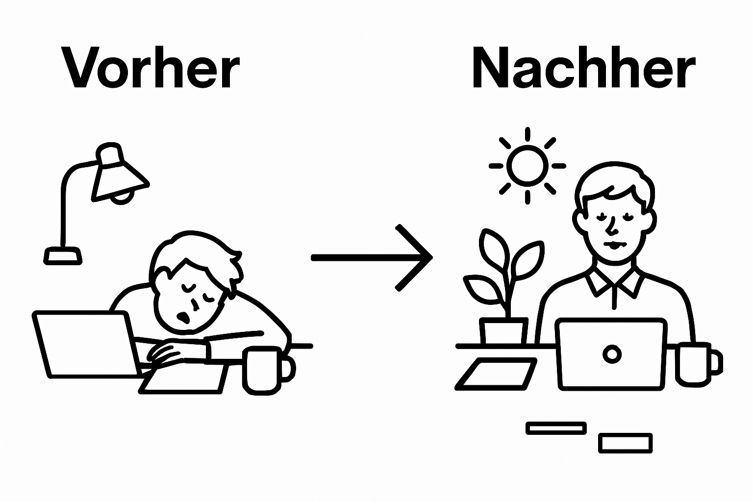 Vergleich von energieloser und vitaler Arbeitsplatzgestaltung