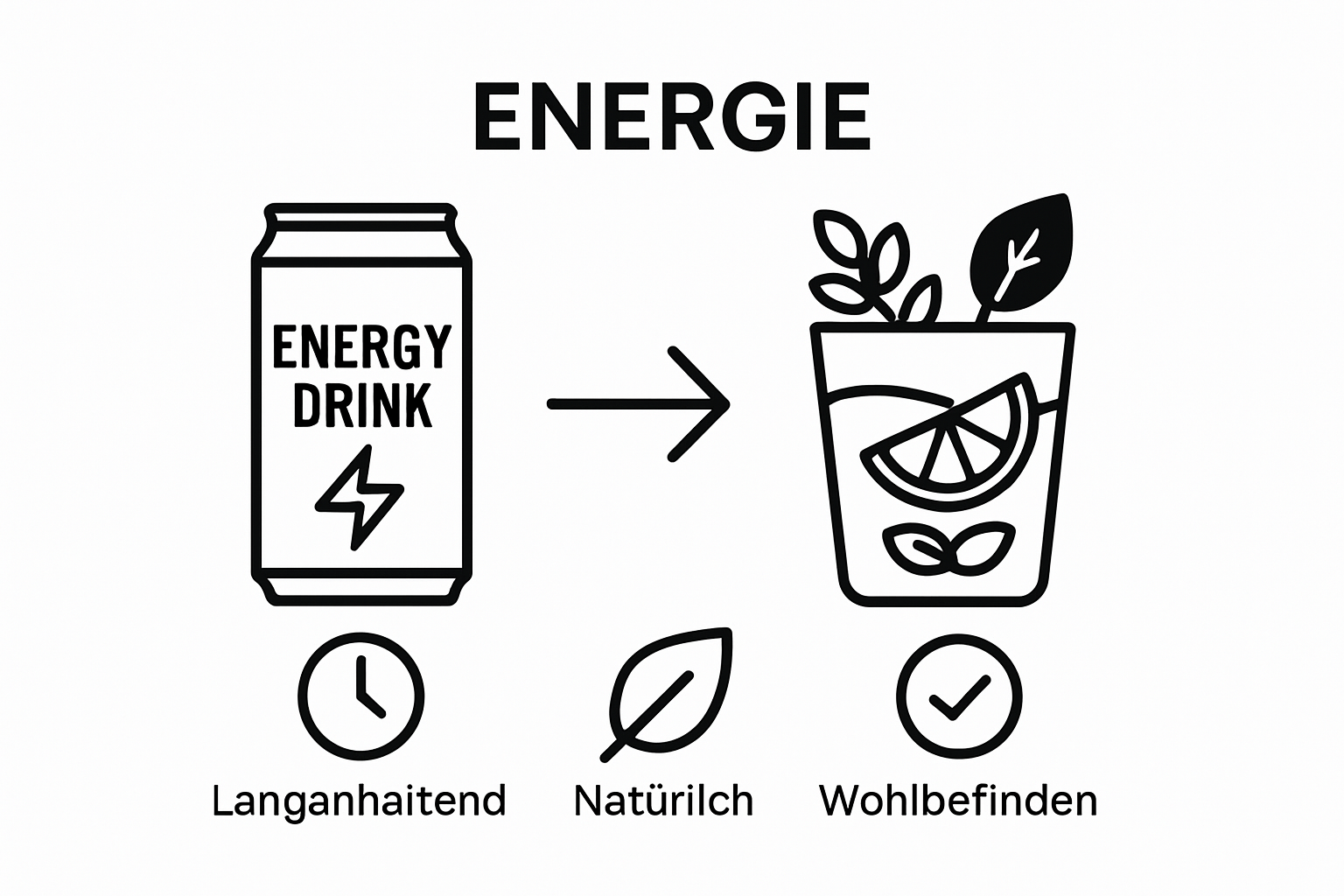 Infographic compares chemical energy drinks and natural alternatives showing main advantages
