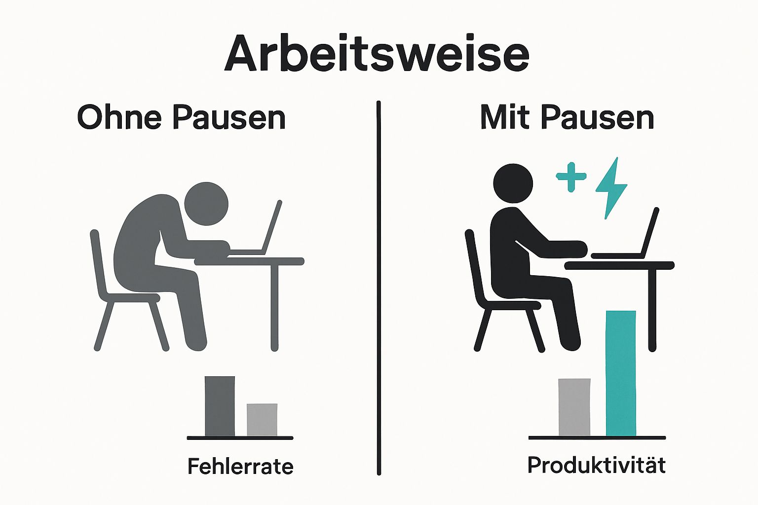 Infographic comparing productivity and concentration with and without breaks