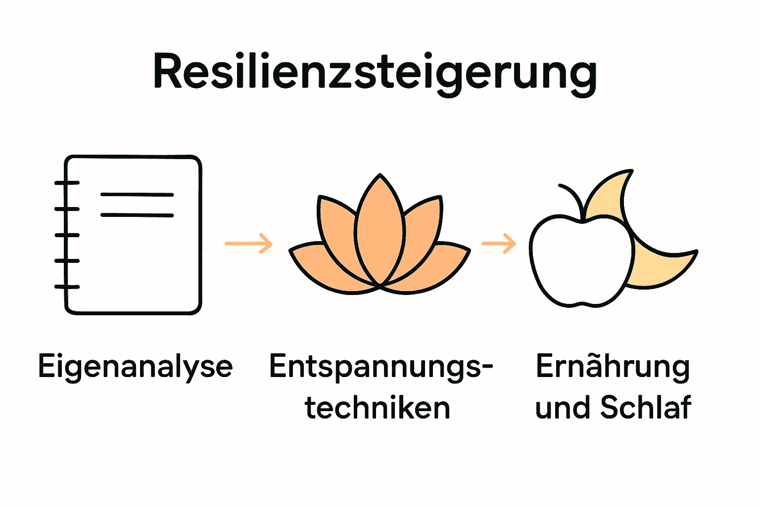 Infografik visualisiert die drei wichtigsten Schritte im Stressmanagement.