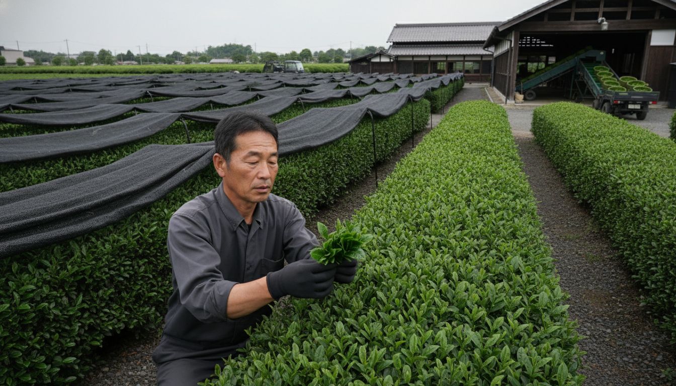 Matcha Teeplantage Ernte