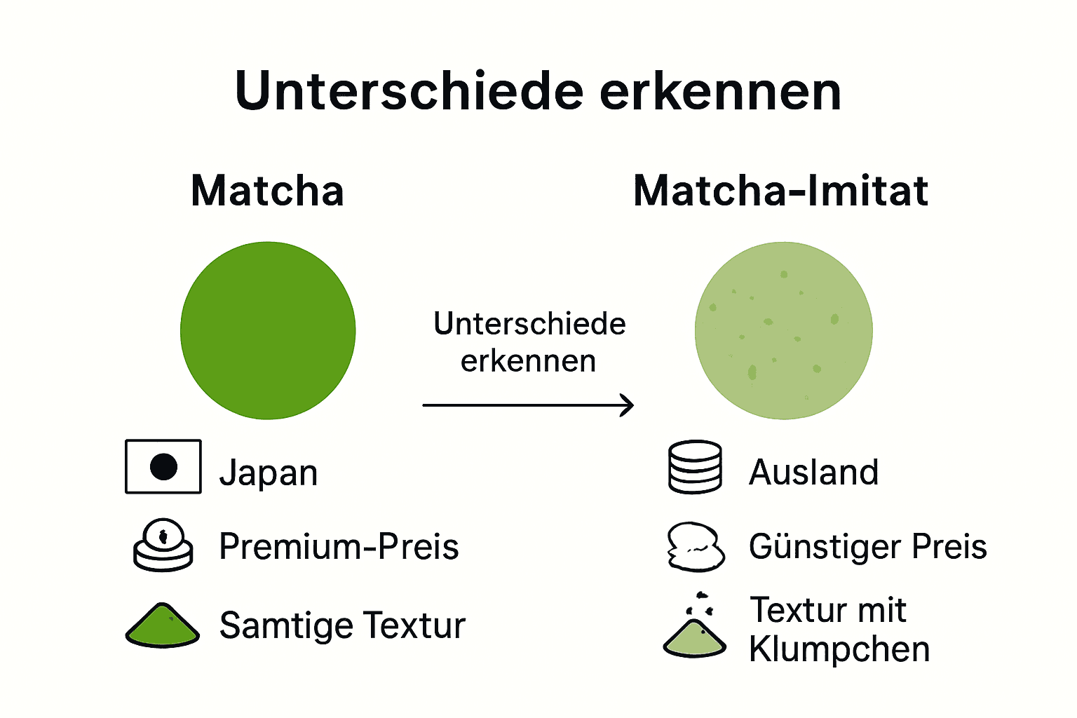 Infografik Echt Matcha vs Imitate Unterschiede