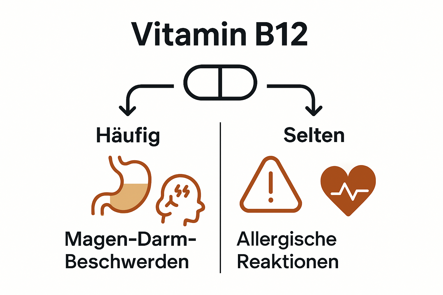 Infographic comparing B12 mild and serious side effects