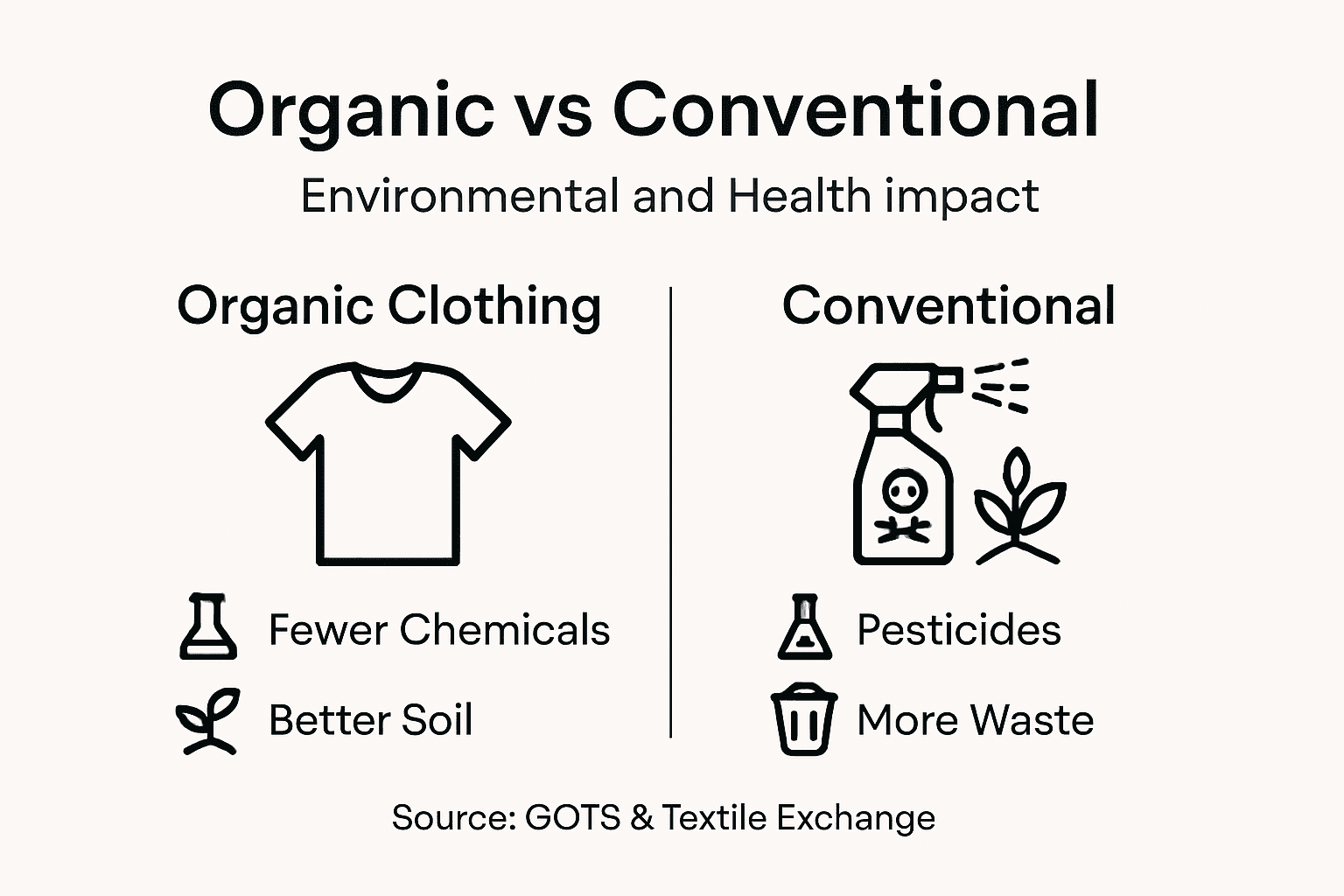 Infografica che confronta abbigliamento biologico e convenzionale