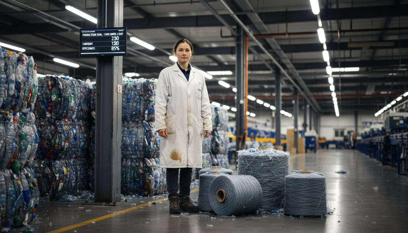Factory worker with recycled polyester materials