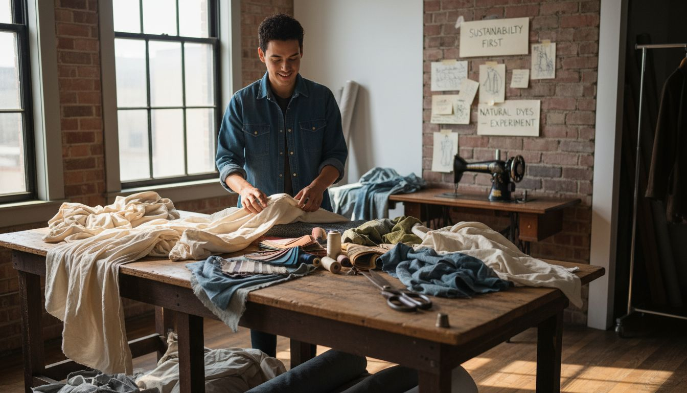 Designer selecting sustainable streetwear fabrics