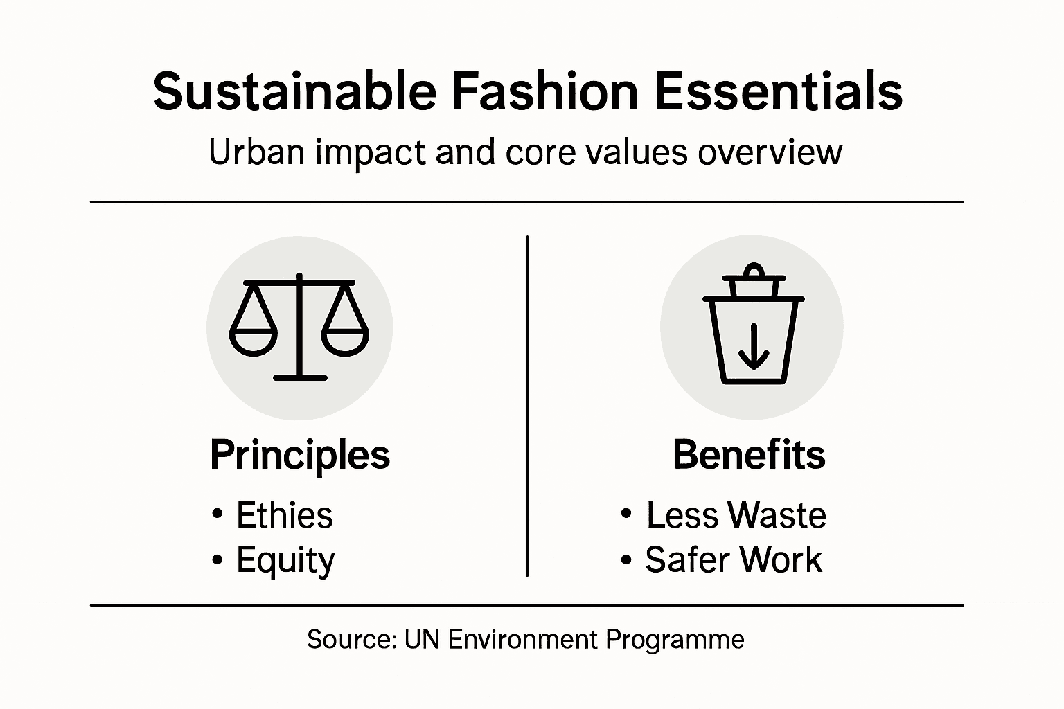 Infographic with sustainable fashion principles and benefits