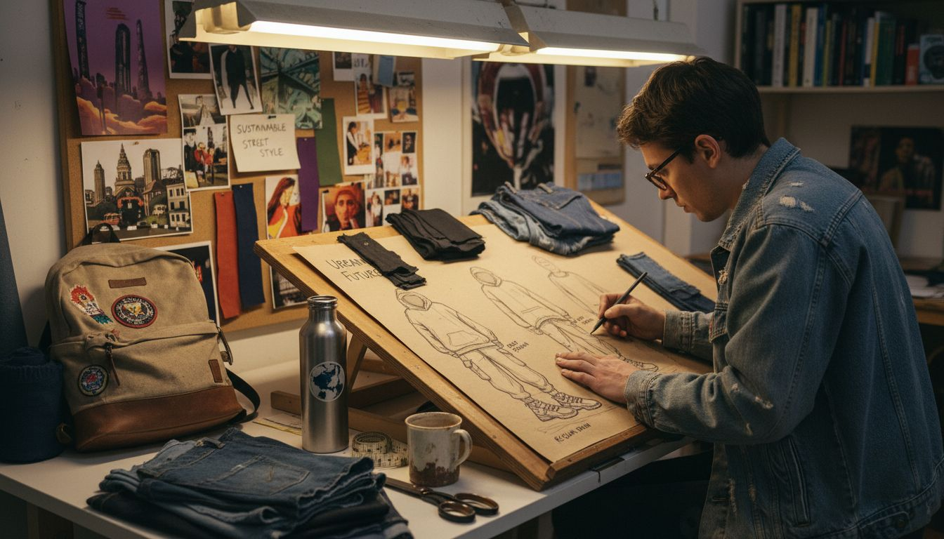 Designer sketches ethical streetwear with recycled materials