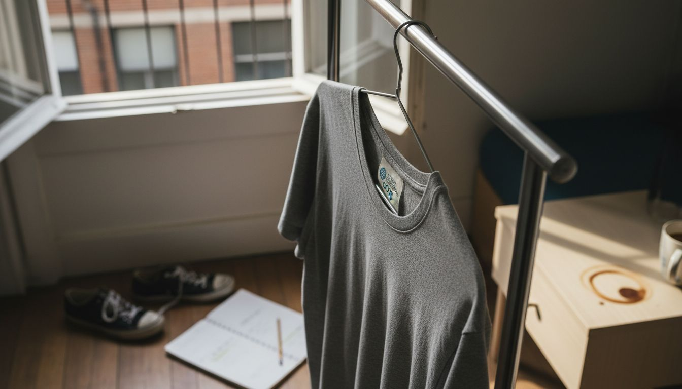 Nahaufnahme eines Bio-Baumwollshirts mit Zertifizierungs-Tag