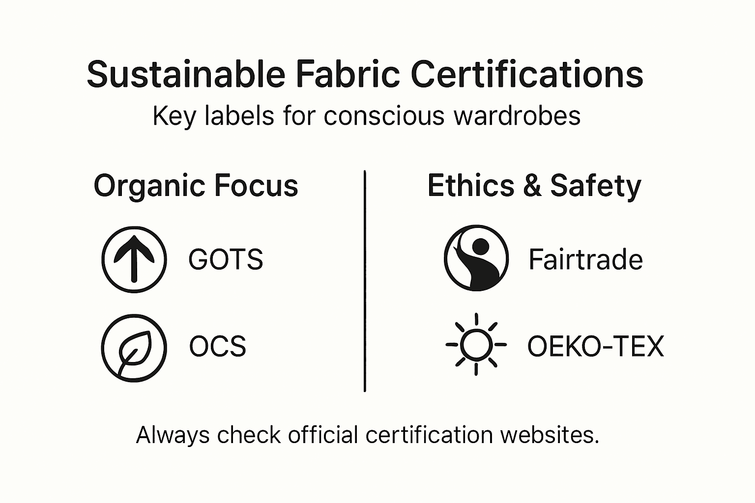 Infografik mit den wichtigsten Zertifizierungen für nachhaltige Stoffe