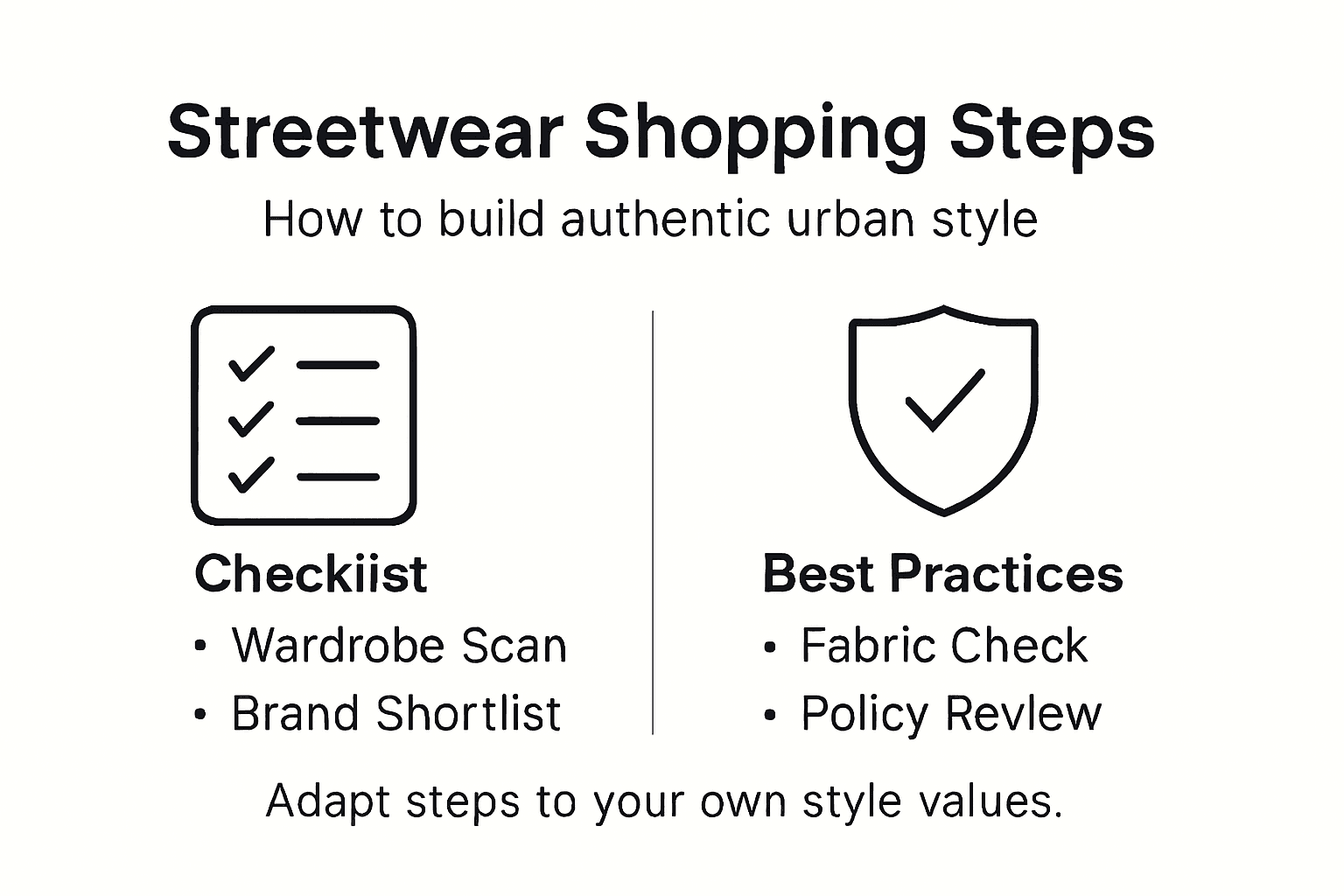Infografik einer Checkliste mit Streetwear-Shopping-Schritten