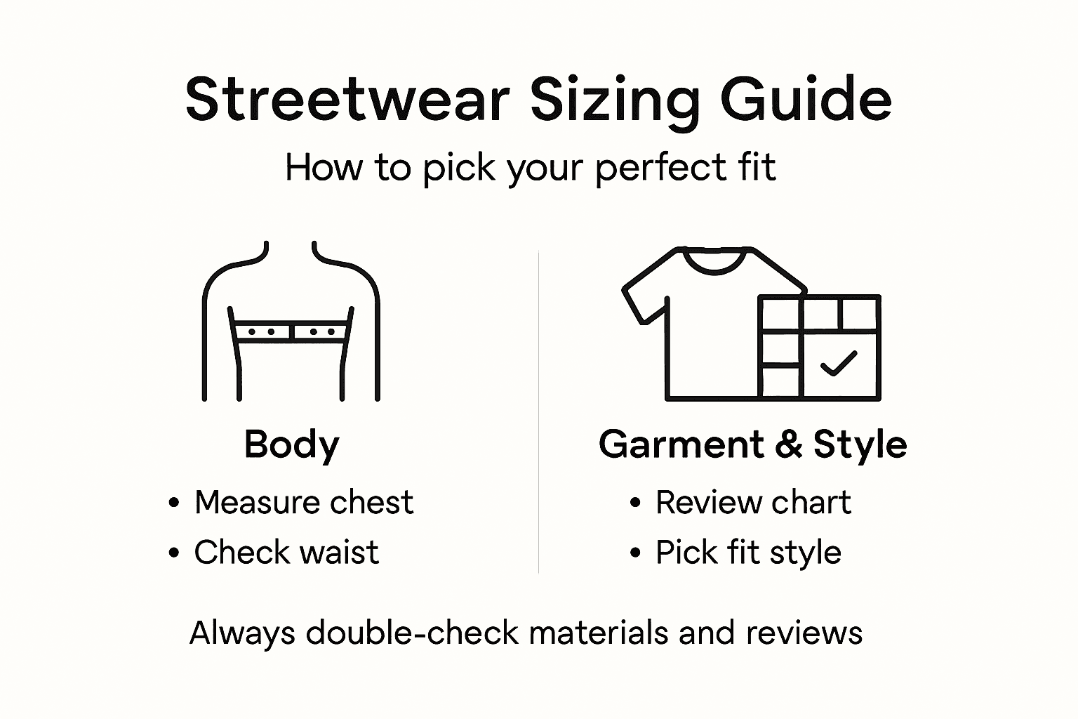 Streetwear-Sizing-Infografik mit den wichtigsten Schritten
