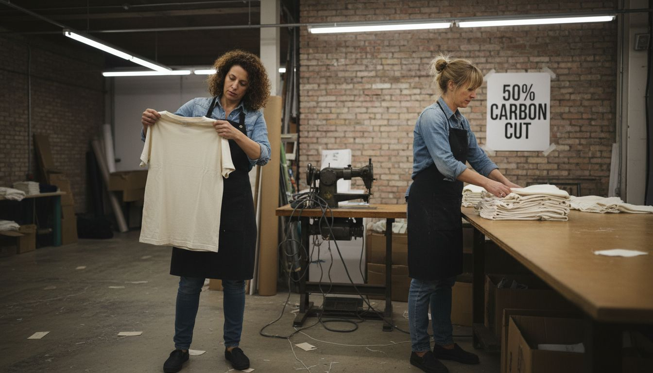 Mitarbeitende beim Sortieren von Bio-Baumwolle streetwear