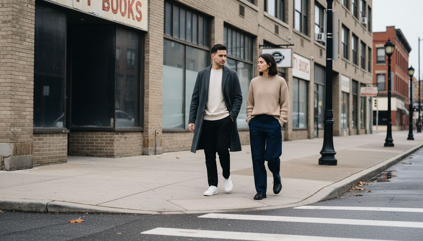 Deux amis superposant des pièces minimalist streetwear