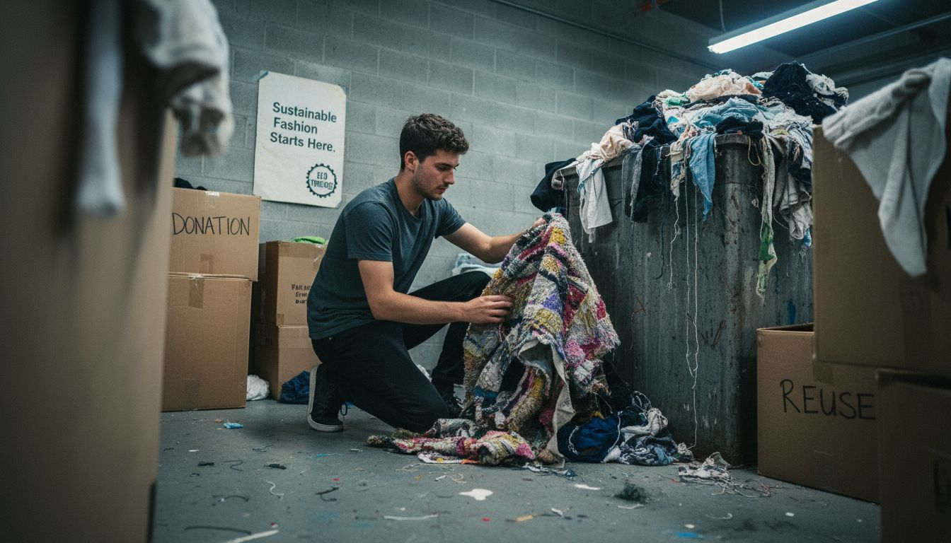 Étudiant collectant des déchets textiles pour l’upcycling