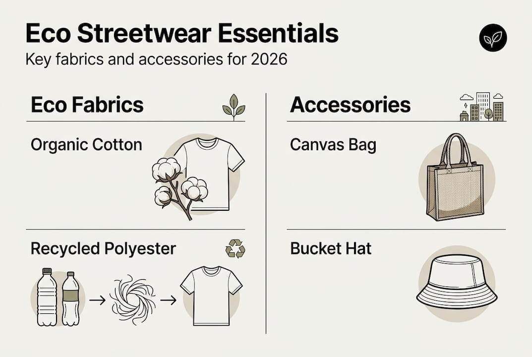 Infographic of eco streetwear fabrics and accessories
