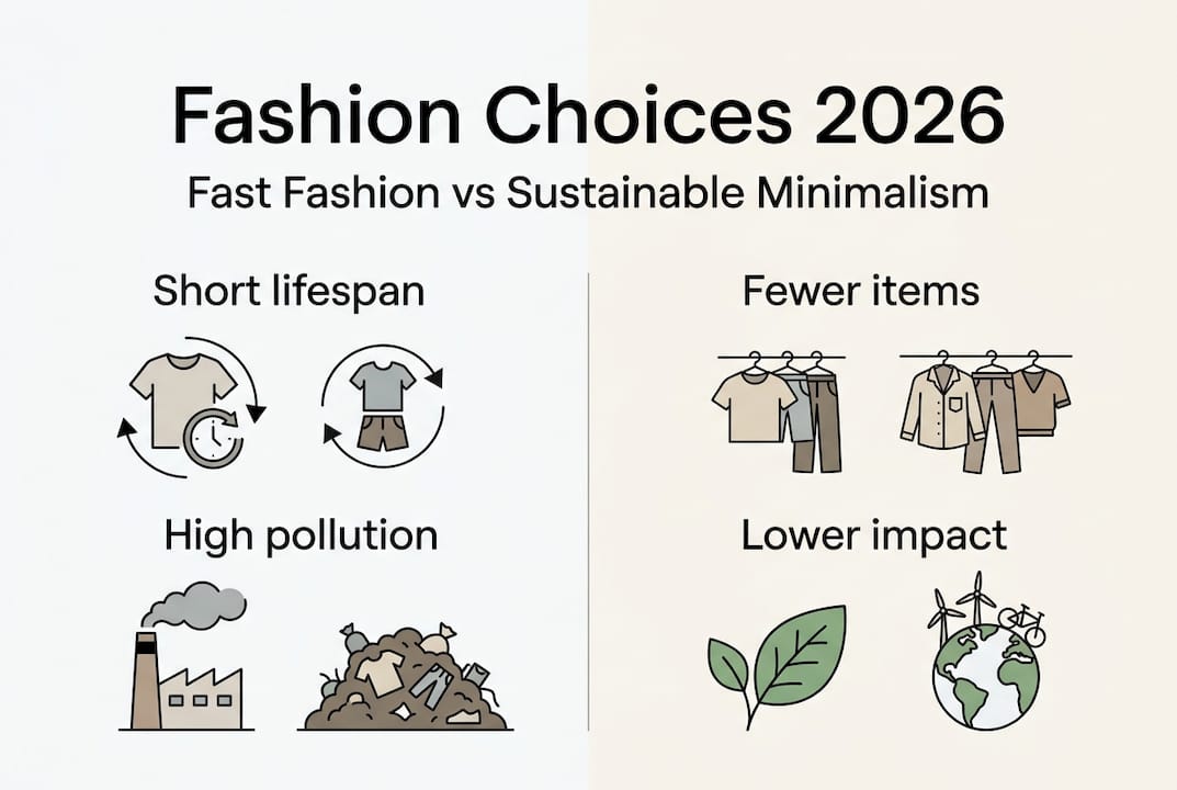 Infographic die fast fashion en duurzaamheid vergelijkt