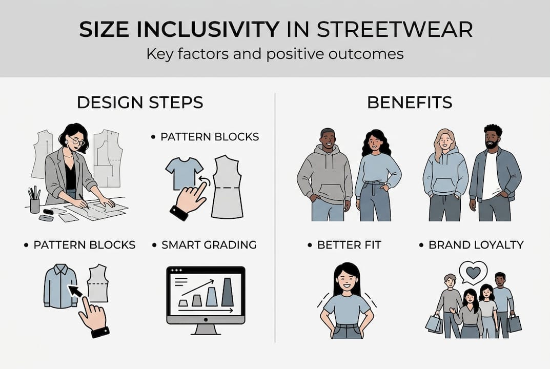 Infographic showing size-inclusivity principles and outcomes