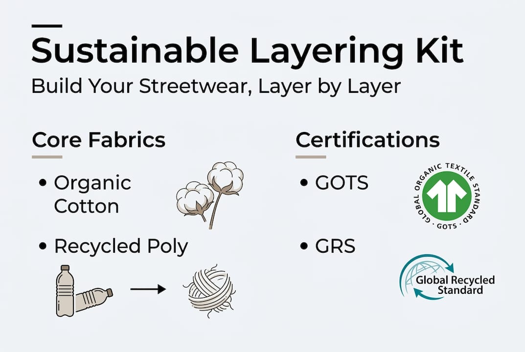 Infographic with sustainable layering fabric and certification