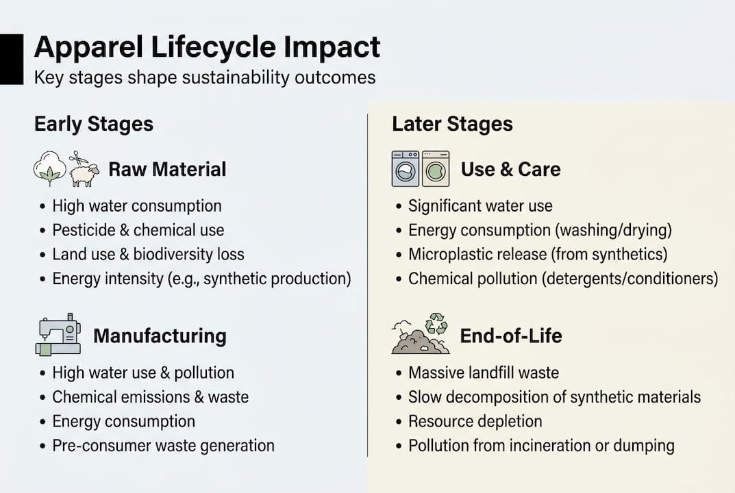 Infographic of apparel lifecycle stages and impacts