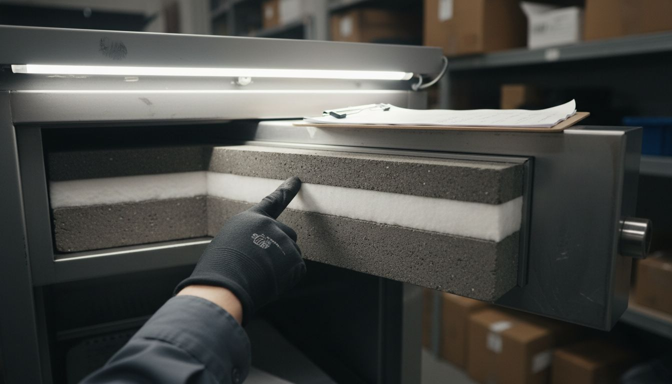 Cross-section of fireproof safe door layers